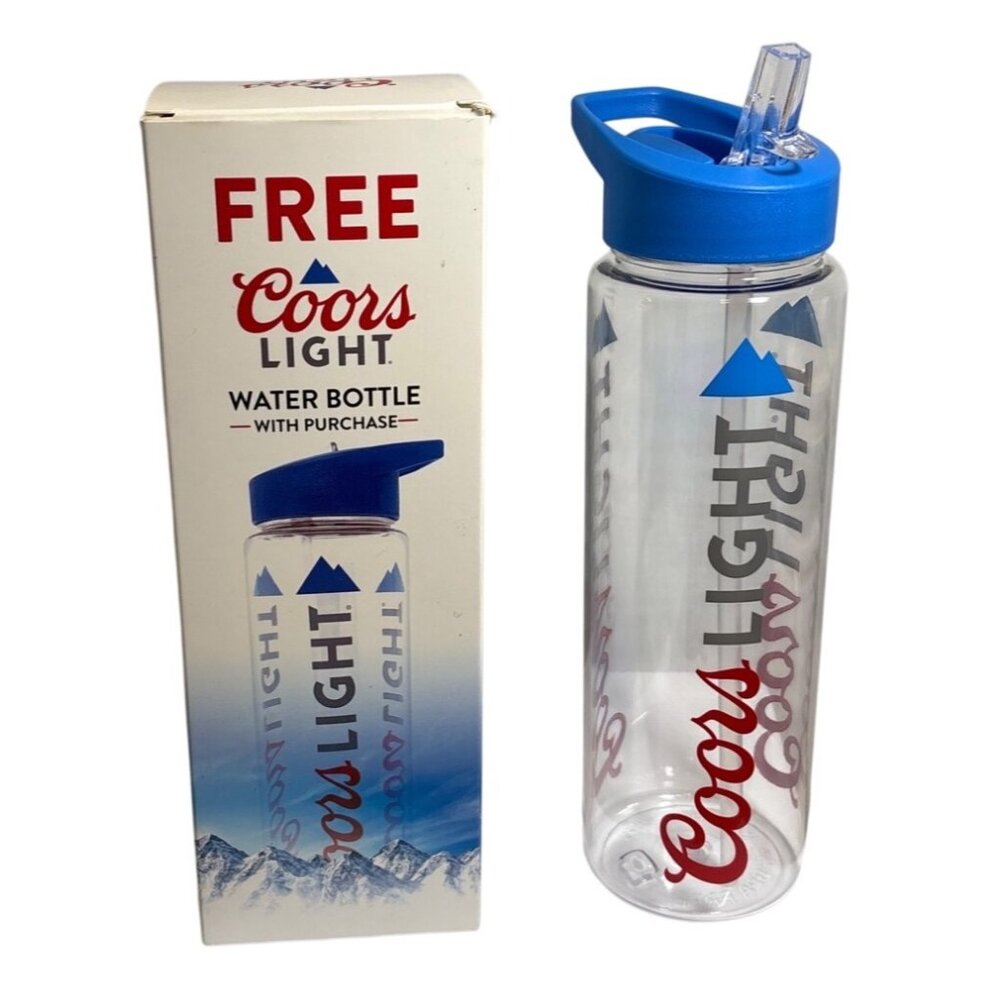 Coors Light Water Bottle 30 Oz Promotional BPA-Free Plastic Clear Blue Lid